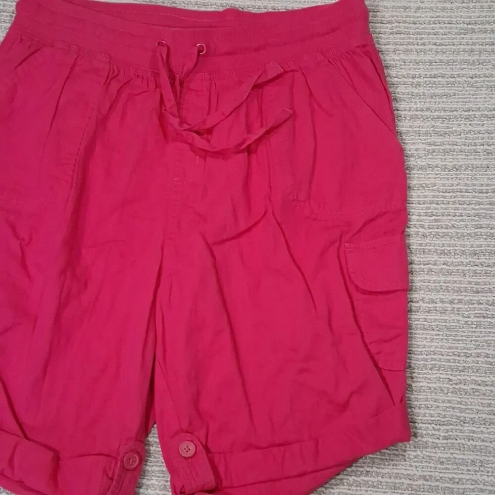 WOMAN WITHIN SHORTS 14W PINK CARGO DRAWSTRING ELASTIC WAIST CASUAL COTTON... - Picture 8 of 12